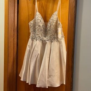 Champagne Short Dress with Beaded Bodice
